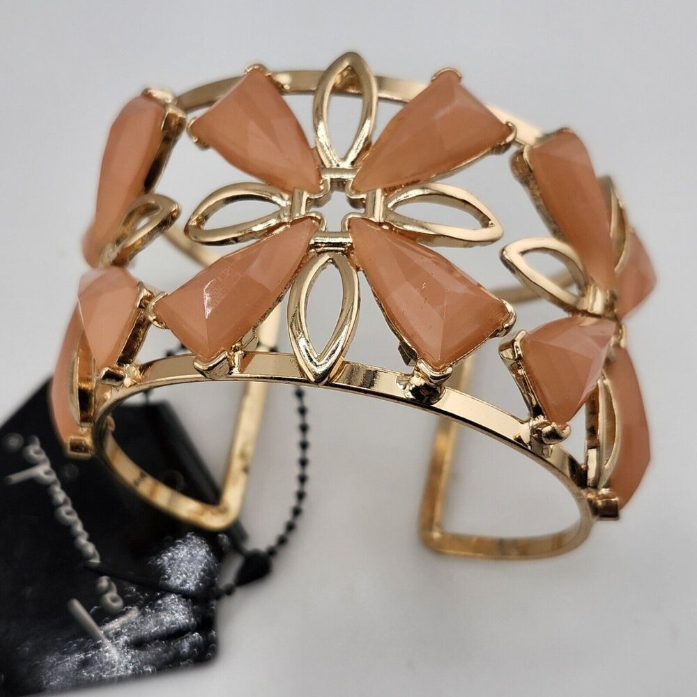 Nwt‎ Taramanda Gold Tone Peach Wide Open Work Cuff Bracelet